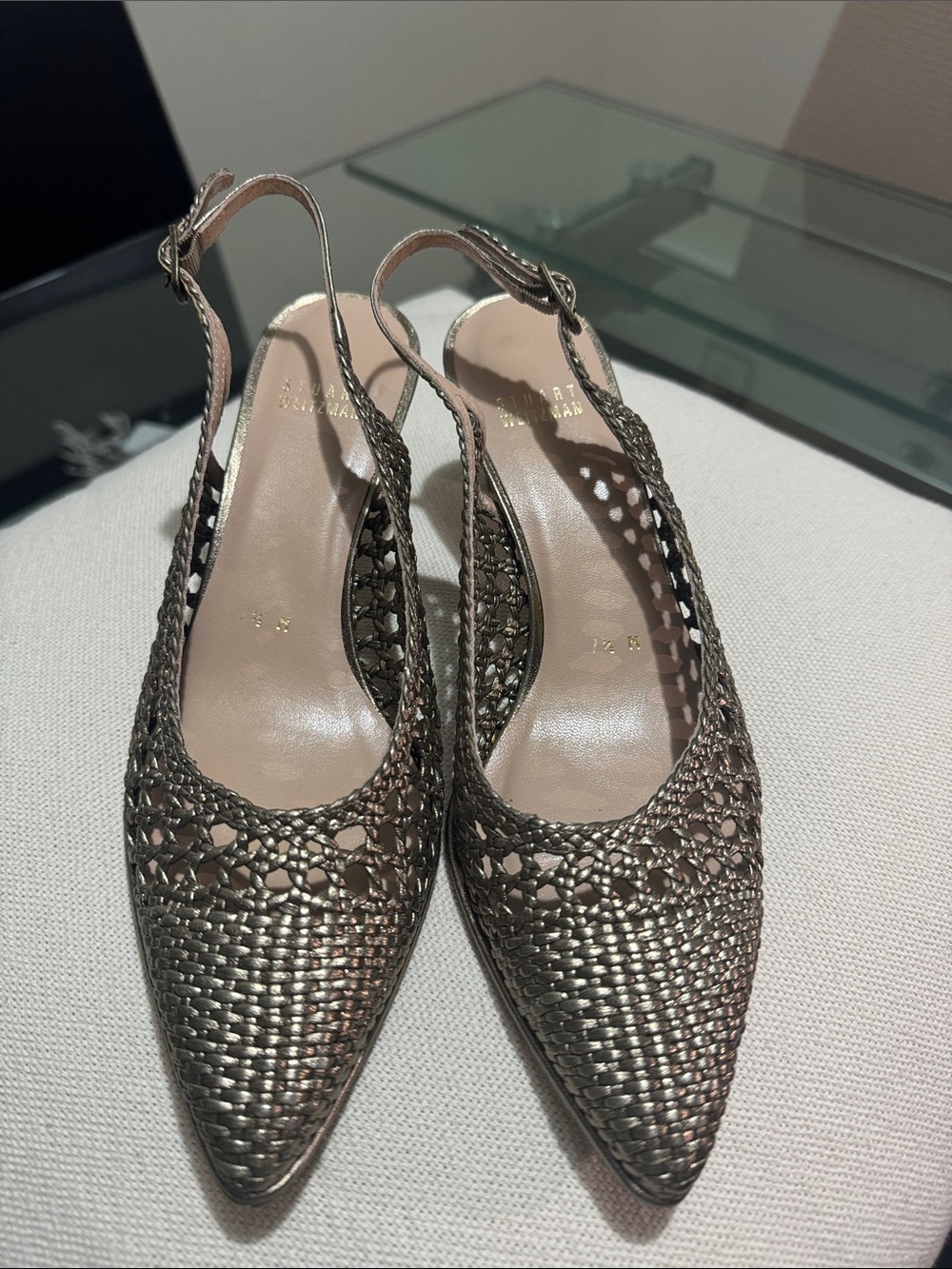 Stuart Weitzman Metallic Gold Heels Leather